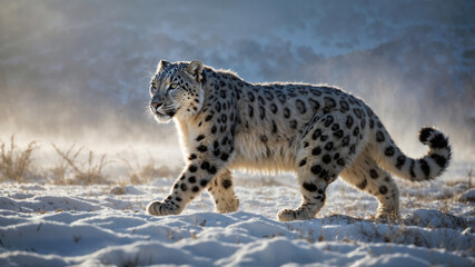 Fototapeta premium Leopardo delle nevi in inverno