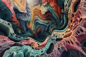 Abstract Digital Art of Intertwined Shapes and Textures