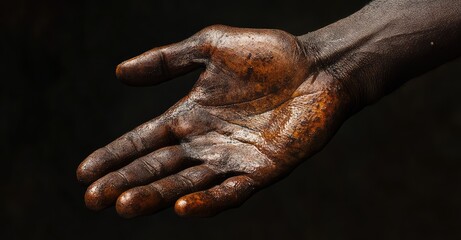  Photorealistic Close-Up of Dark-Skinned Hand with Spots Against Dark Background