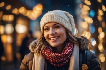 Portrait of happy women enjoying christmas shopping together in the city