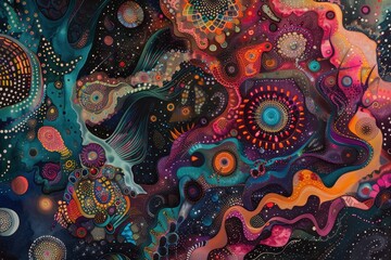 Abstract Cosmic Art with Vibrant Colors and Detailed Patterns