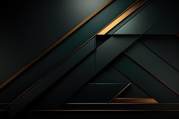 Abstract dark background with gold accents, geometric shapes, minimal design.