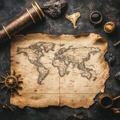 Vintage Pirate Treasure Map on Aged Paper: Abstract Creative Design for Marketing and Adventure Themes. Elegant Minimalist Composition with Textured Background, Perfect for UI, Web Posters, and High-R