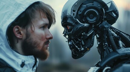 Fototapeta premium Confrontation between humanity and artificial intelligence.