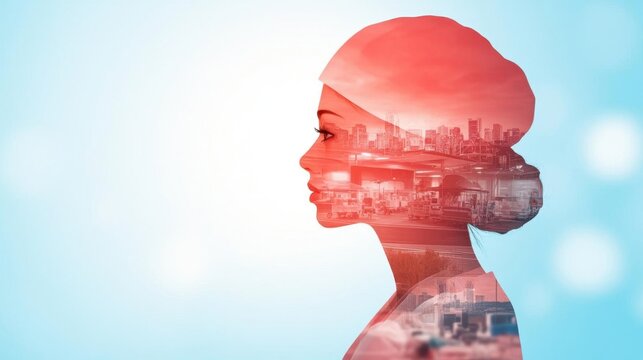 A creative silhouette of a woman with a cityscape overlay, symbolizing unity between urban life and individual identity.