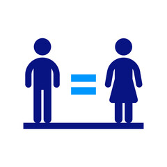 Male and female figures with an equal sign, gender equality, balance, social justice, activism, representation, fairness, simple shapes, clear message, equality advocacy.