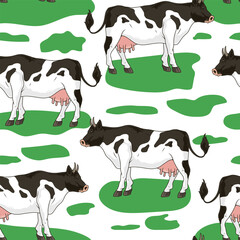 Farm cows seamless pattern colorful