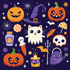 Hand drawn Halloween Vector Elements Set Collection Illustration
