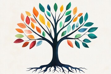 Obraz premium Watercolor illustration of a business tree growing from strategic roots, branches symbolizing adaptability and expansion, vibrant colors