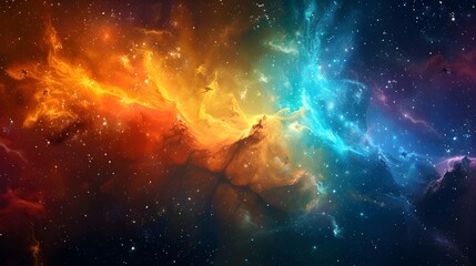 Fototapeta premium Mesmerizing Cosmic Nebula with Vibrant Swirling Gases and Distant Stars in Deep Space Backdrop