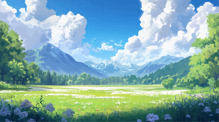 Beautiful vector illustration of a serene Japanese zen landscape, designed to evoke tranquility and peace