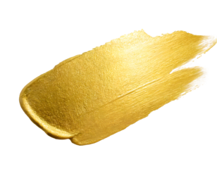 gold foil brush mark on a white isolated background. Generative AI.