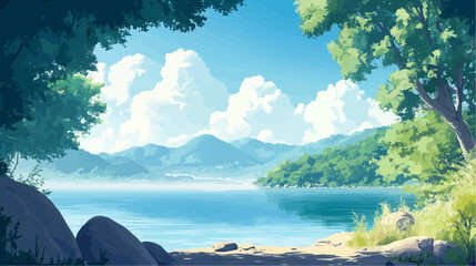 Beautiful vector illustration of a serene Japanese zen landscape, designed to evoke tranquility and peace