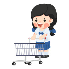 Cute girl student with shopping cart