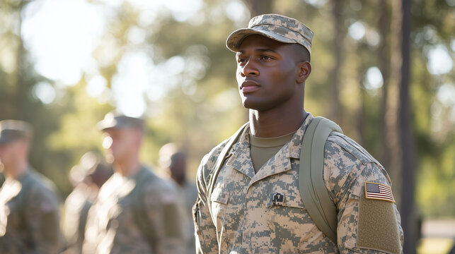 A drill sergeant guiding fresh soldiers through their first day of onboarding training, with a focus on physical fitness, strategic thinking, and adherence to military protocols. p
