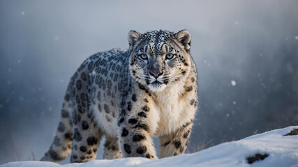 Fototapeta premium Leopardo delle nevi in inverno