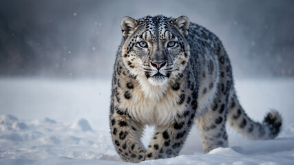 Fototapeta premium Leopardo delle nevi in inverno