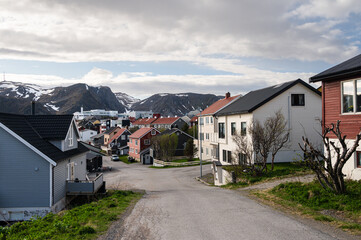 view of the village of Honningsvag, isle of Mageroya, Norway