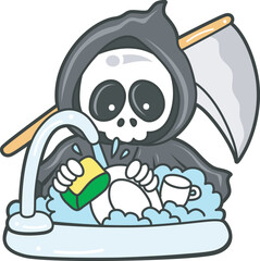 Illustration of cute skull ghost icon.
Funny skull ghost in activities stickers.