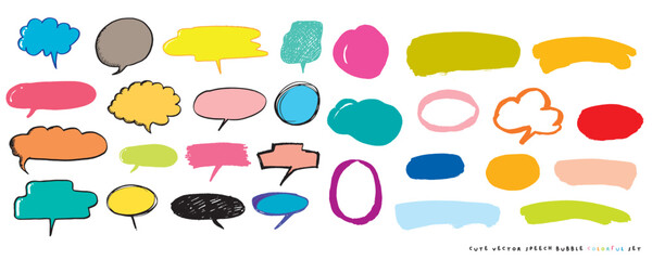 Cute vector speech bubble colorful set,Hand drawn set of speech bubbles with handwritten for book ,card, business, poster design. Vector illustration design for fashion fabrics,cute doodle