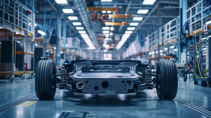 Fototapeta premium Industrial 4.0, AI generated, close up of modern factory machinery, car factory line