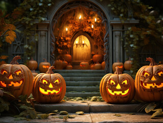 Obraz premium Gorgious Pumpkins arrangement indoors