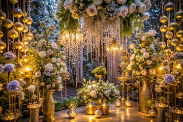 Enchanted Flora: Gold and silver accents mingle with ethereal flowers, creating a magical and otherworldly atmosphere.