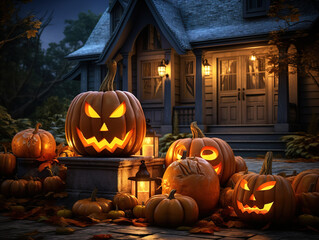 Luxurious Halloween pumpkin head jack lantern with burning candles