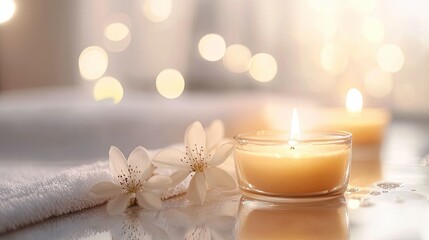 A soft bokeh effect on a white background, creating a soothing spa-like atmosphere that highlights themes of beauty and relaxation.