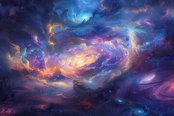 Cosmic Nebula with Stars, Clouds, and Galaxies