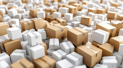 Fototapeta premium Cardboard boxes scattered across a white background