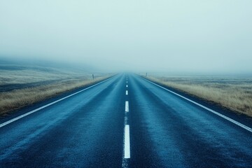 Fototapeta premium Empty Road Disappearing into Dense Fog