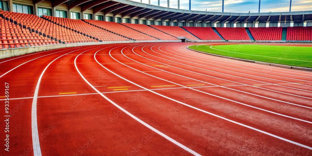 Wall mural empty red running track in stadium closeup, stadium, running track, empty, red, athletics, sport, co