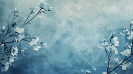 Abstract watercolor background in blue tones with soft, cloud-like textures and delicate white brushstrokes.