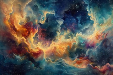 Cosmic Nebula with Swirling Gas Clouds and Scattered Stars