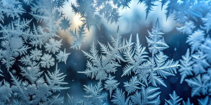 Real frost on a window with frostwork pattern ice crystals on a dark background, frost, window, ice, crystals, frostwork, pattern