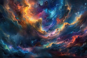 A vibrant nebula with swirling clouds of gas and dust in space