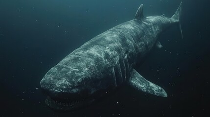 Fototapeta premium 4K Realistic Massive Greenland shark in deep Arctic waters,