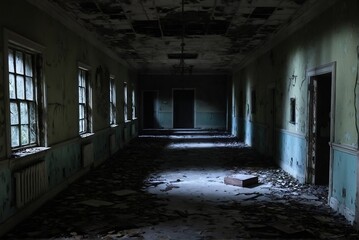 Fototapeta premium Abandoned Asylum. Horror scene, Halloween, and Ghost Story Concept.