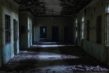 Abandoned Asylum. Horror scene, Halloween, and Ghost Story Concept.