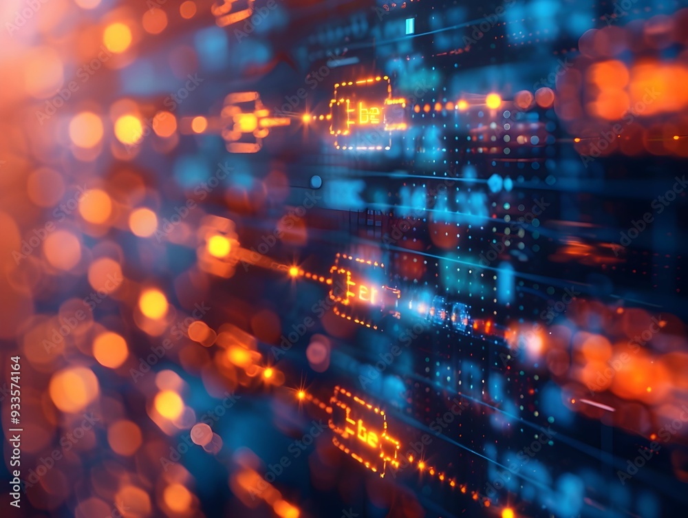 Poster digital network connections with glowing data streams in a vibrant technological environment