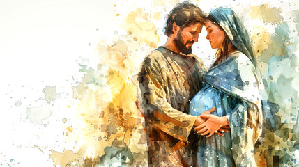Mary and Joseph share a loving embrace, reflecting their excitement and anticipation as they prepare for their remarkable journey ahead