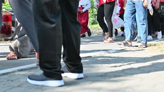 Demak, Indonesia - August 19, 2024 : healthy walking activities at the event of Indonesian independence