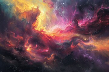Abstract Cosmic Nebula with Swirling Colors and Scattered Stars