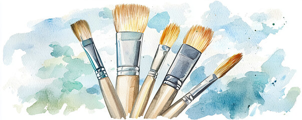 Art class, paintbrushes and canvases, creativity in progress, Watercolor style
