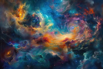 Cosmic Nebula with Swirling Gas and Stars