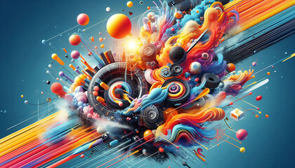 &ldquo;Colorful abstract background with circles and dynamic patterns, perfect for festive designs and modern