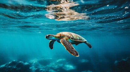 Obraz premium Sea Turtle Swimming Underwater