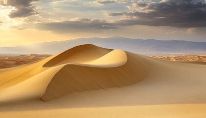 Surreal Desert Landscape: Endless Sand Dunes with Spectacular Horizon Clouds. Minimalist Composition Evoking Solitude and Vastness. Abstract Folded Sand Fabric Waves in Muted Brown Tones for Graphic D