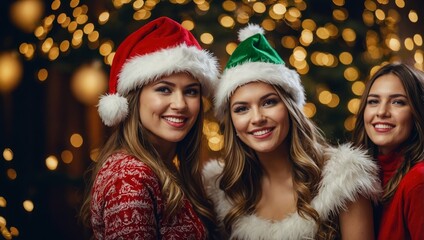 Group Of Friends Dressing Up For Christmas Party Together